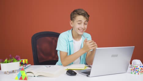 Boy-looking-at-laptop-making-positive-gesture.